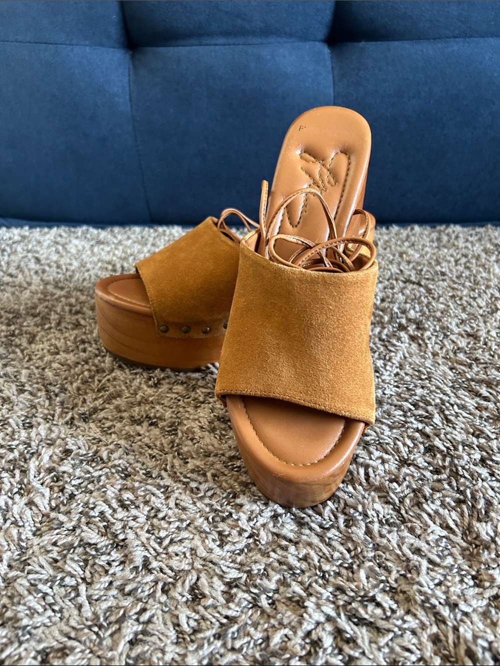 Free People Tan Suede Platform Slide Sandals